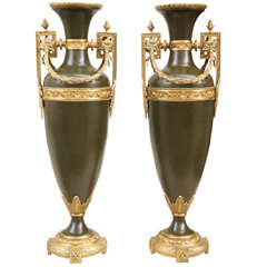 Antique A Large Pair of  Tole and Gilded Bronze Urns