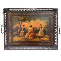 18th Century Tole Tray with Original Scenic Painting
