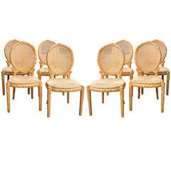 Set of 8 Vintage 1970s Carved Wood Chairs