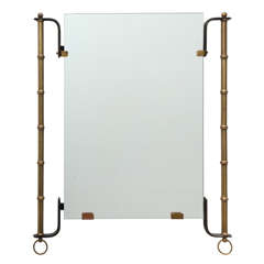 Brass and Leather Mirror by Jacques Adnet