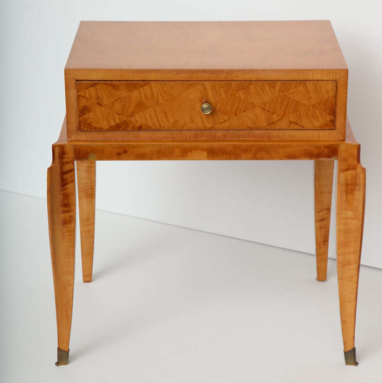 Pair of sycamore Art Deco side tables in the manner of Jean Pascaud