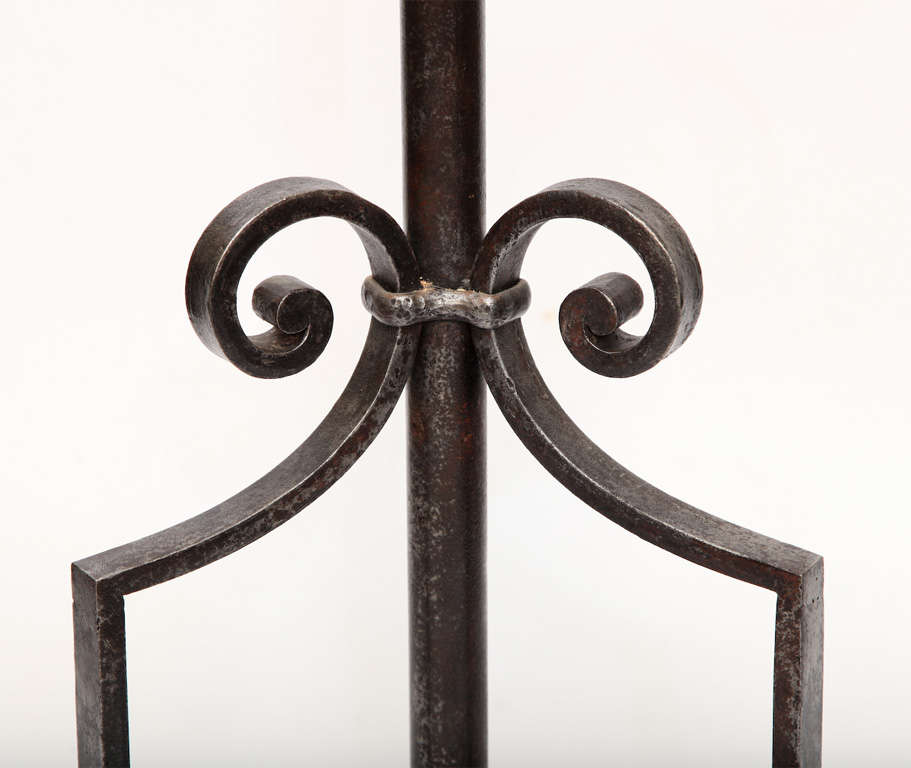 Hand-Crafted Floor Lamp Art Deco Wrought Iron, France, 1920s For Sale