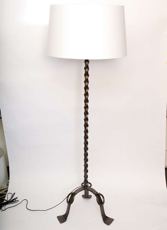A 1940s French art moderne floor crafted of hand-wrought iron.
Shade not included