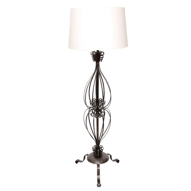 Floor Lamp Art Moderne wrought iron France 1940's For Sale