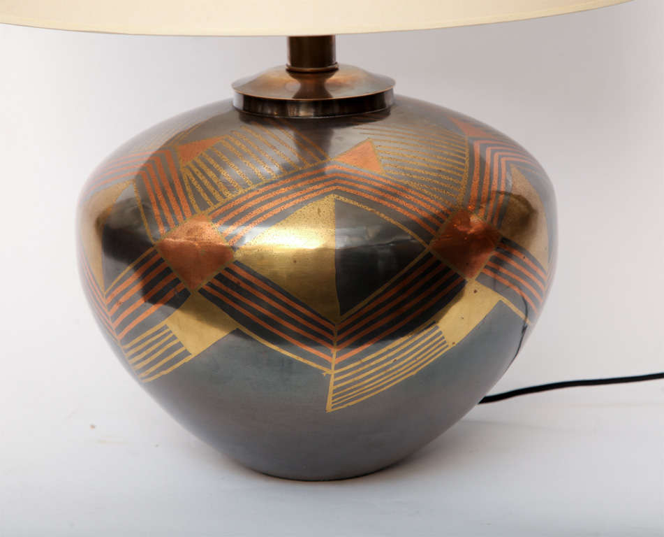 Pair of 1970s Modernist Table Lamps with Geometric Decoration