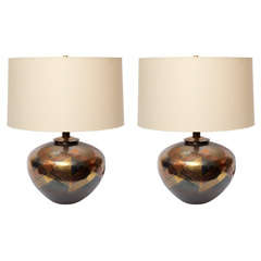 Pair of 1970s Modernist Table Lamps with Geometric Decoration