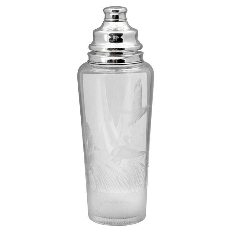 Art Deco Hawkes Sterling Silver-Mounted Cocktail Shaker
