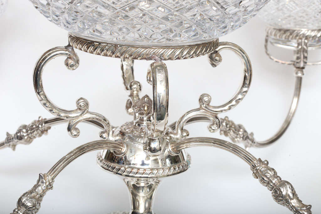 Large Sheffield Centerpiece/ Epergne With Cut  Crystal Bowls 1