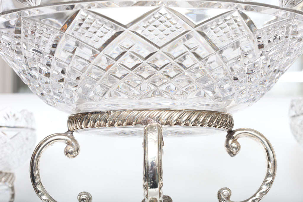 Large Sheffield Centerpiece/ Epergne With Cut  Crystal Bowls 2