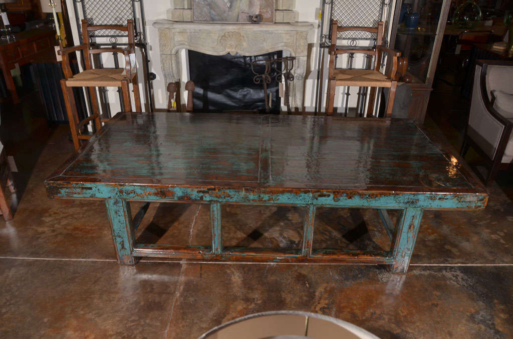 Antique Low Table In Original Paint Patina. Heavy laquer coating for a transitional feel.