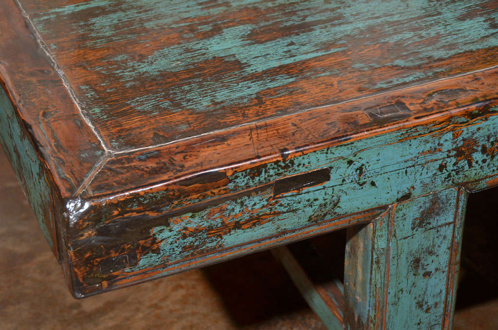 Wood Antique Low Table In Original Paint Patina