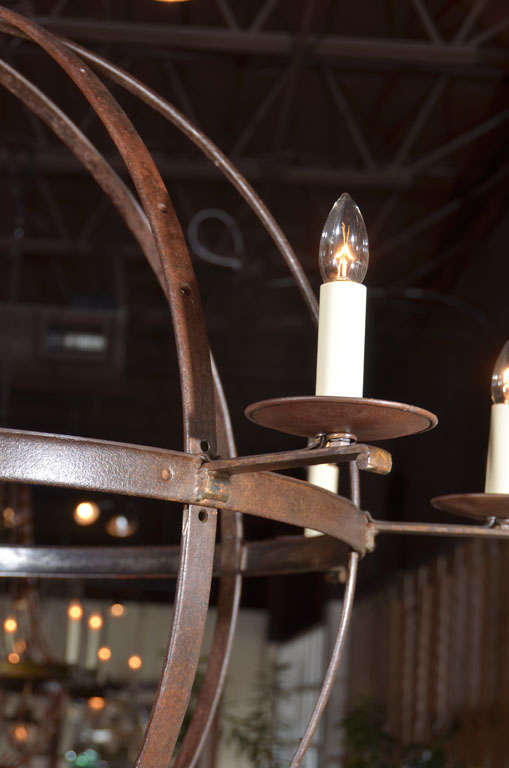 Orb Chandelier Made from Reclaimed Antique Iron Elements In Excellent Condition In Dallas, TX