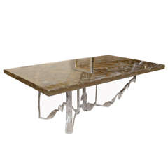 Resin Top Cocktail Table With Inclusive Metal Fragments