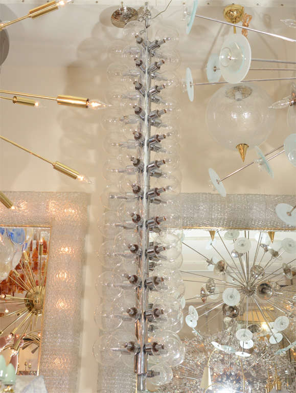 Vertical Chrome Chandelier With Clear Glass Globes