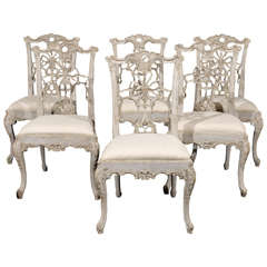 Set of 10 Italian Chippendale Style Painted Wood Chairs