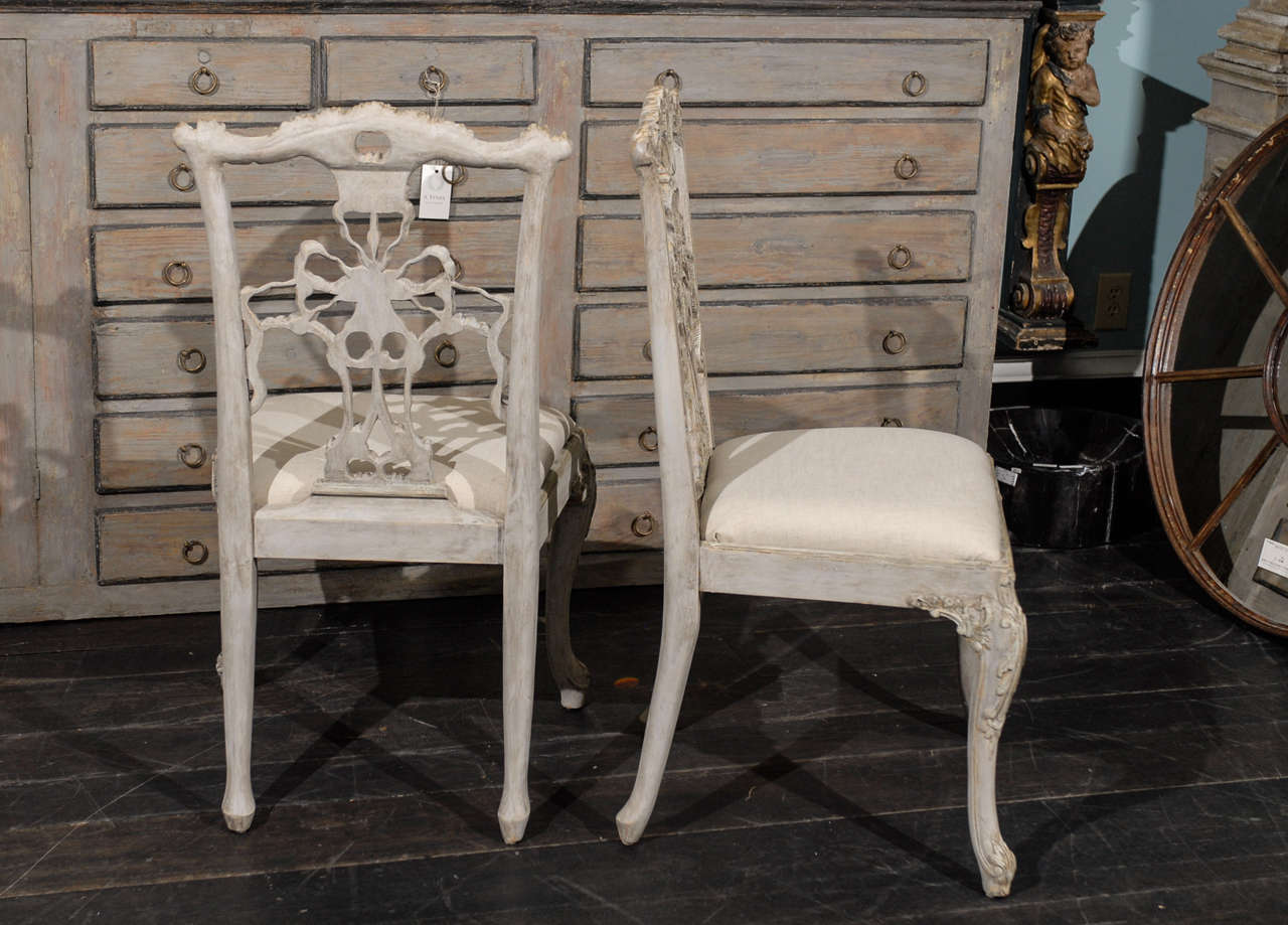 20th Century Set of 10 Italian Chippendale Style Painted Wood Chairs