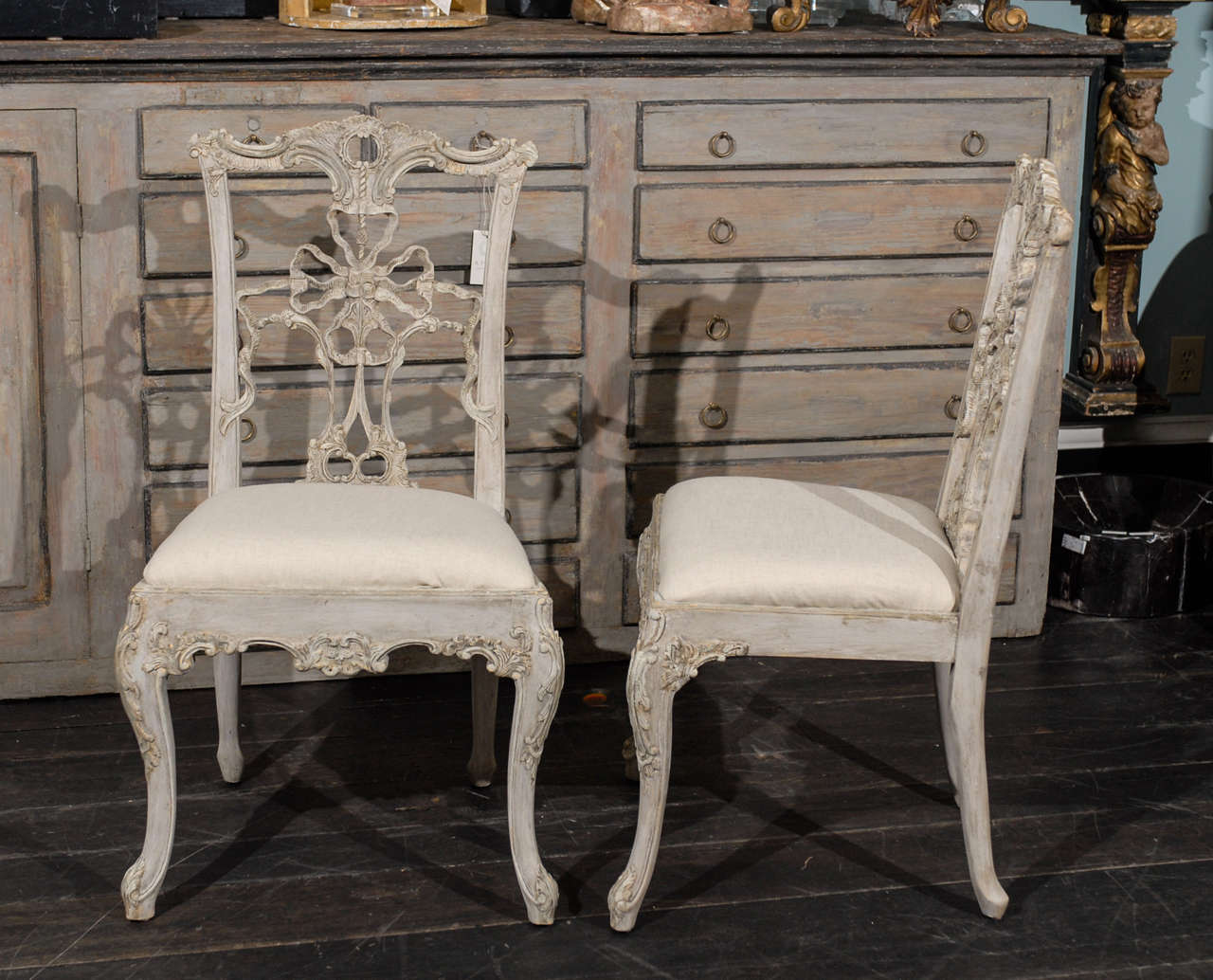 Set of 10 Italian Chippendale Style Painted Wood Chairs 1