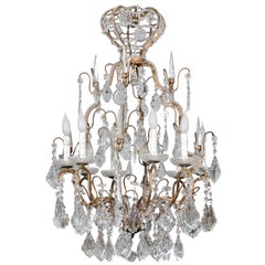 Italian Eight-Light Crystal Chandelier w/Bronze Armature & Crown Top, Mid 20th C