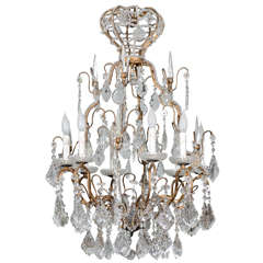 Italian Vintage Eight-Light Crystal Chandelier with Crown like Top