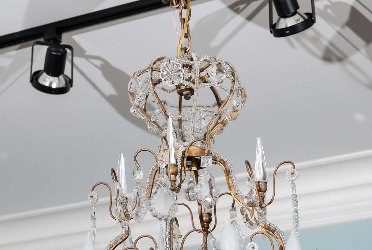 Italian Eight-Light Crystal Chandelier w/Bronze Armature & Crown Top, Mid 20th C In Good Condition In Atlanta, GA