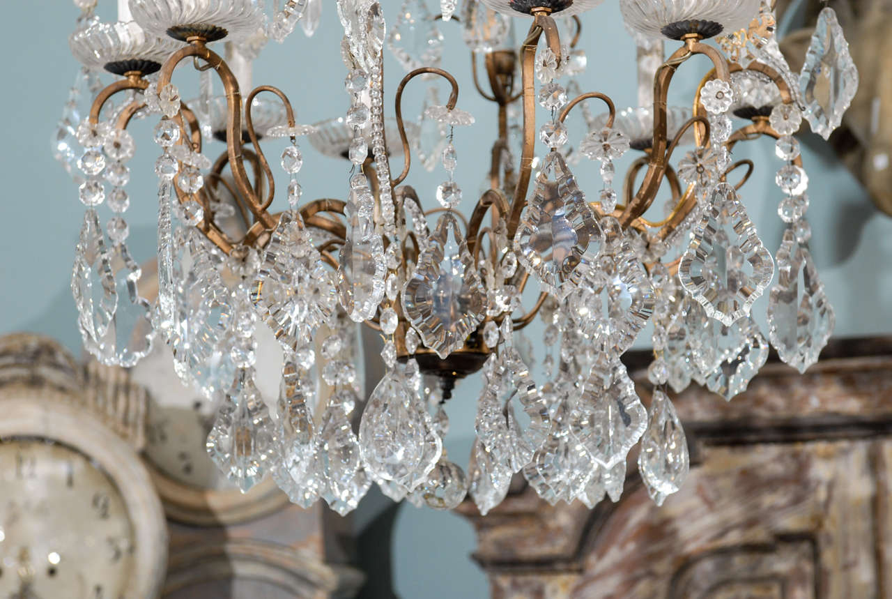 Italian Eight-Light Crystal Chandelier w/Bronze Armature & Crown Top, Mid 20th C 1