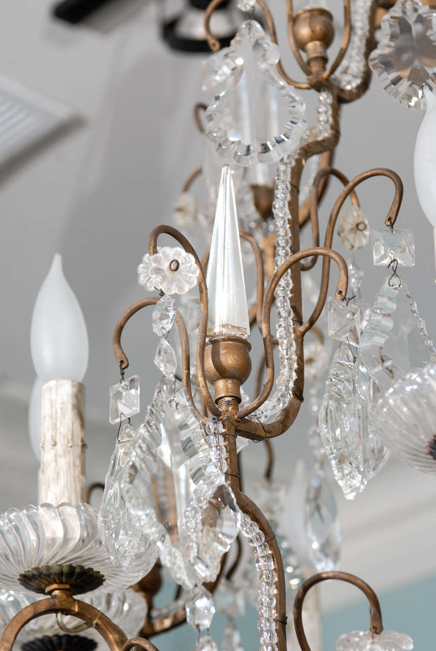 Italian Eight-Light Crystal Chandelier w/Bronze Armature & Crown Top, Mid 20th C 4