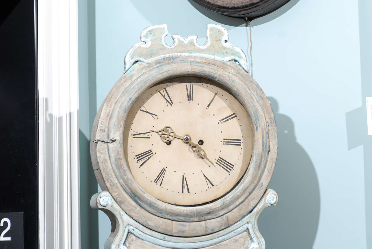 Painted 19th Century Tall Swedish Wooden Clock