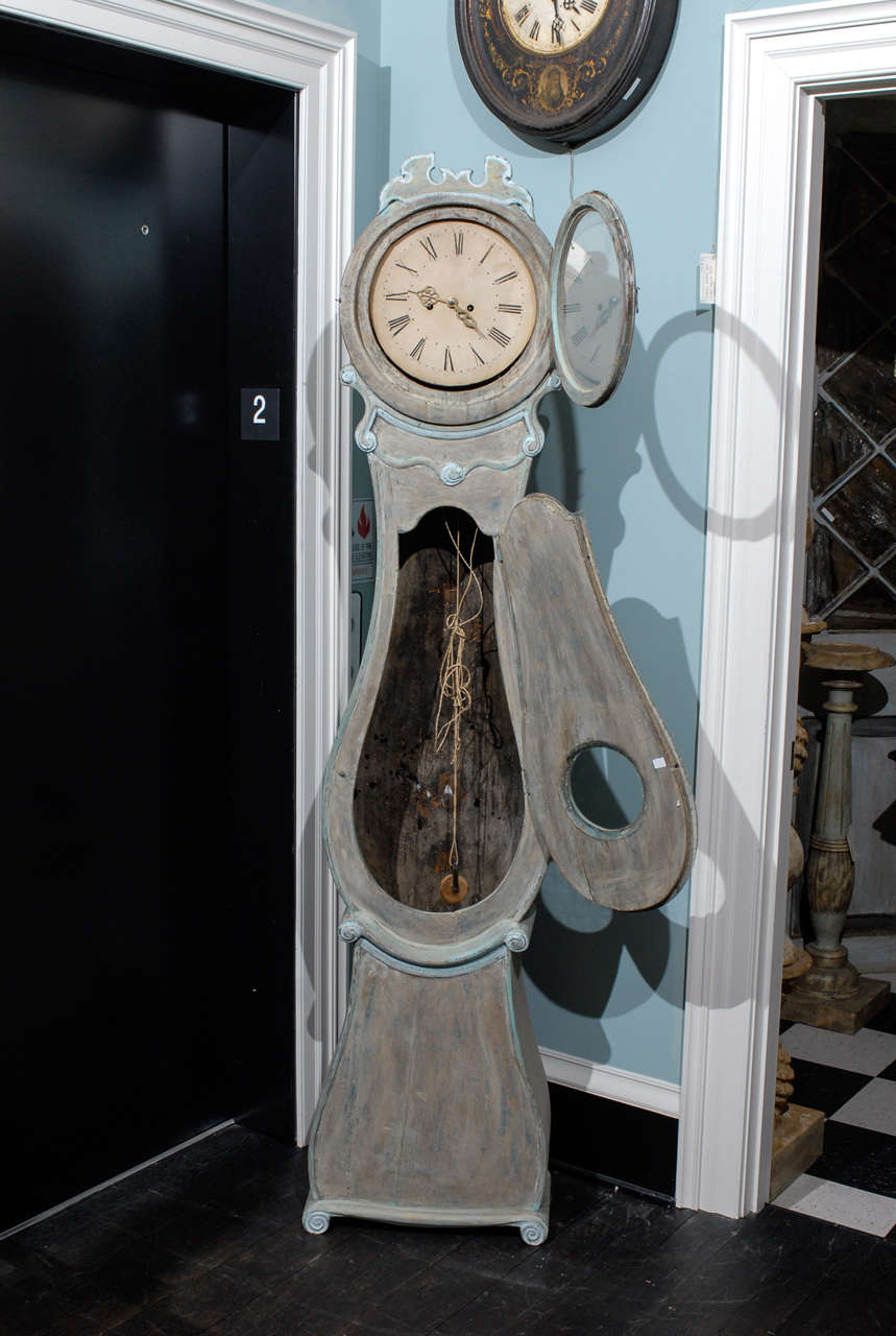 19th Century Tall Swedish Wooden Clock 4