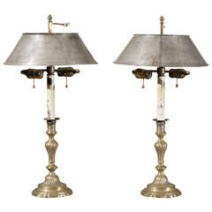 Pair of Candlestick Lamps with Tole Shades