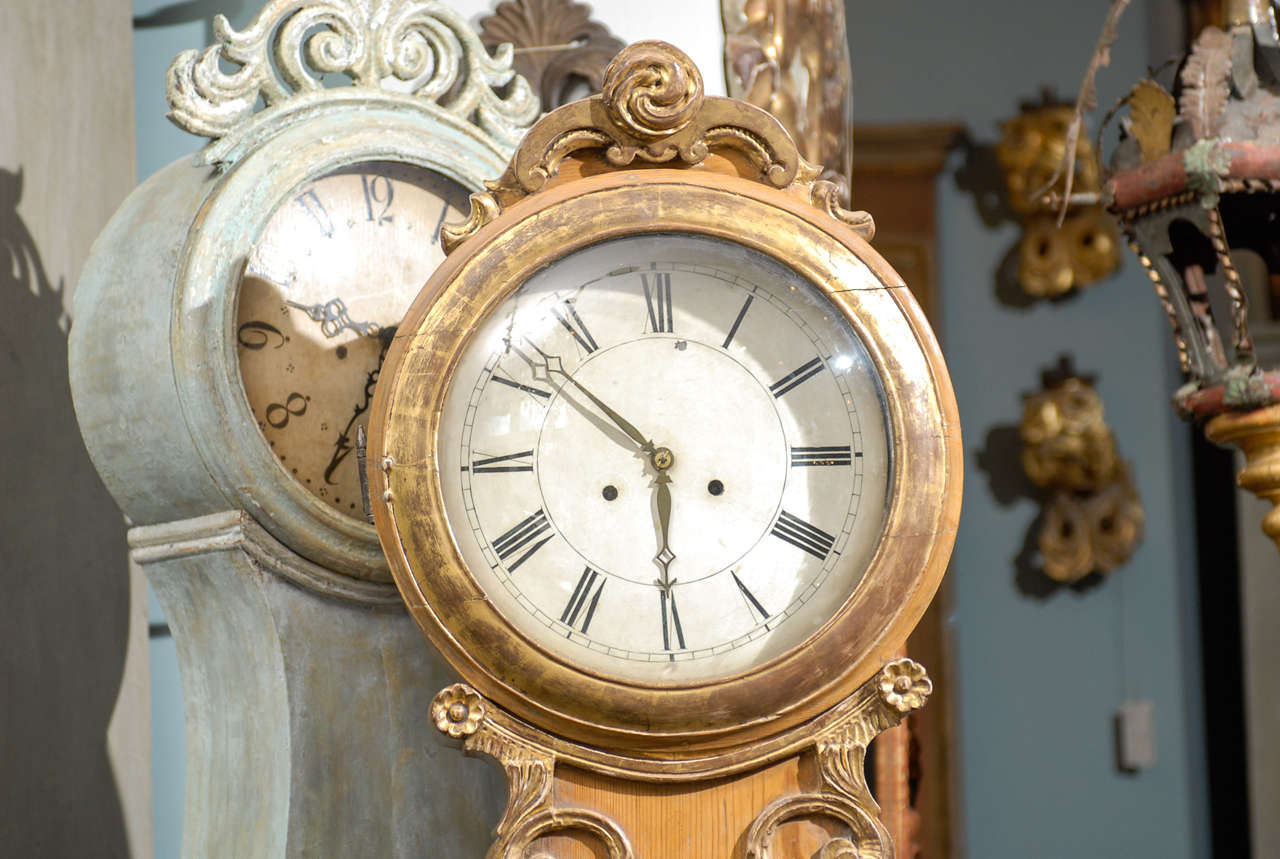 Gilt 19th Century Fryksdahl Wooden Swedish Clock with Gilded Accents