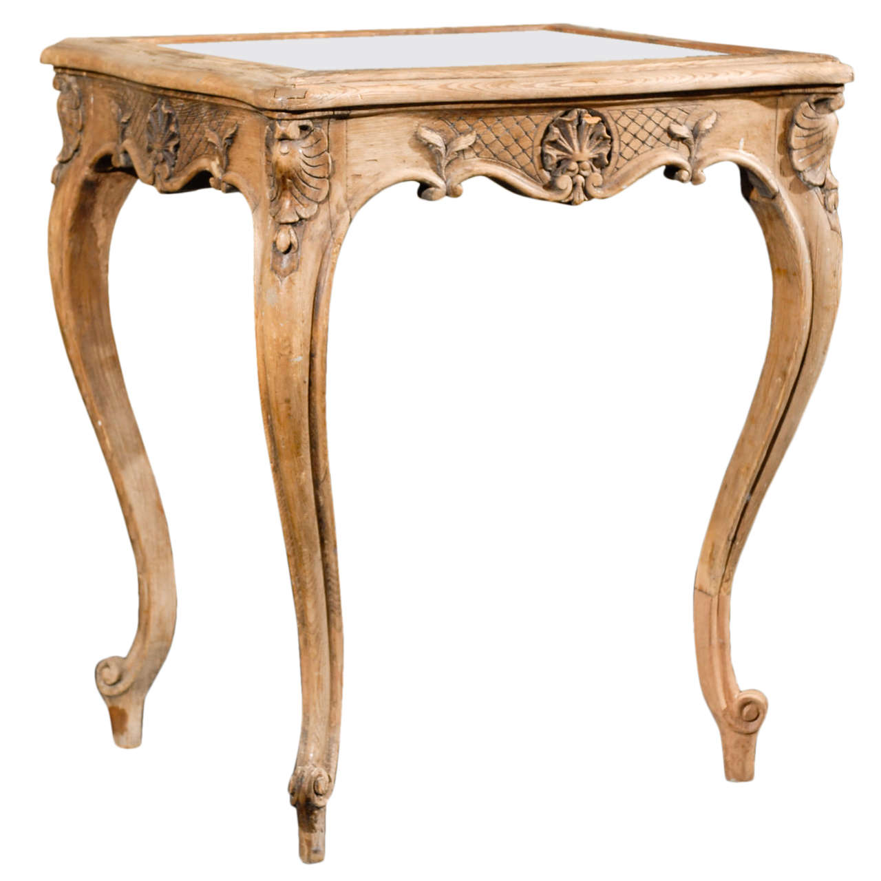 French 19th Century Brown Side/Drink Table with Mirrored Top and Leaf Carvings