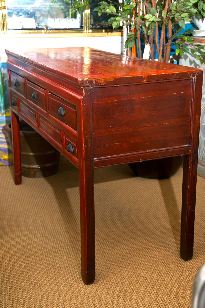 20th Century Asian Oxblood Red Solid Wood Sideboard