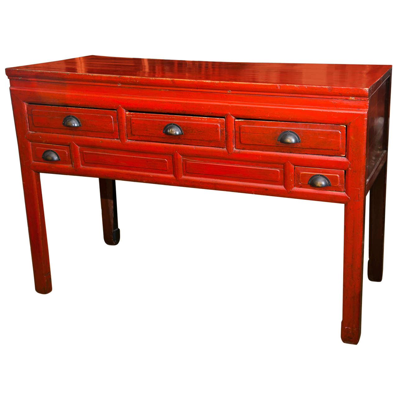 Asian Oxblood Red Solid Wood Sideboard