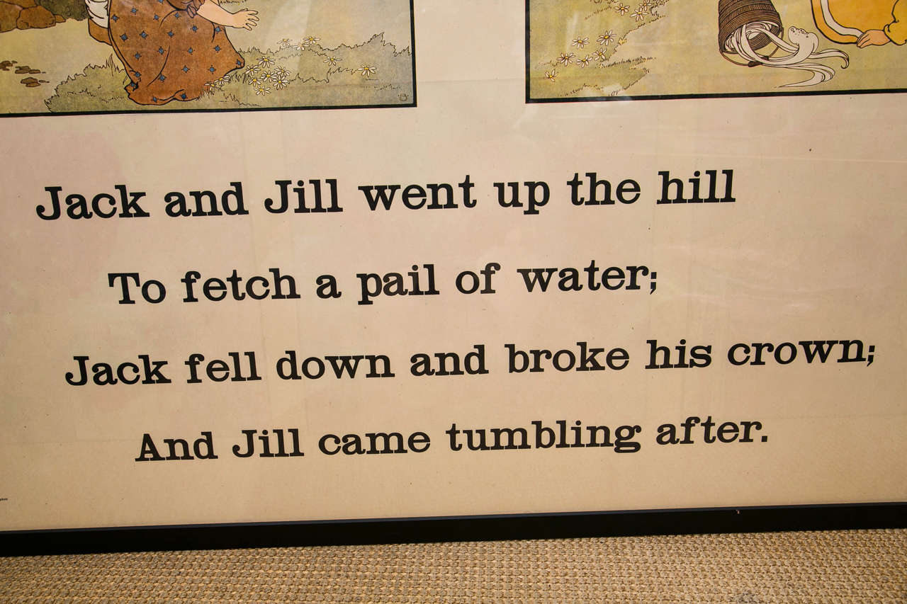 Gerahmte Original-Lithographie „Jack und Jill“ aus der Arts and Crafts-Ära der Kinderpflege, Rhyme (20. Jahrhundert) im Angebot