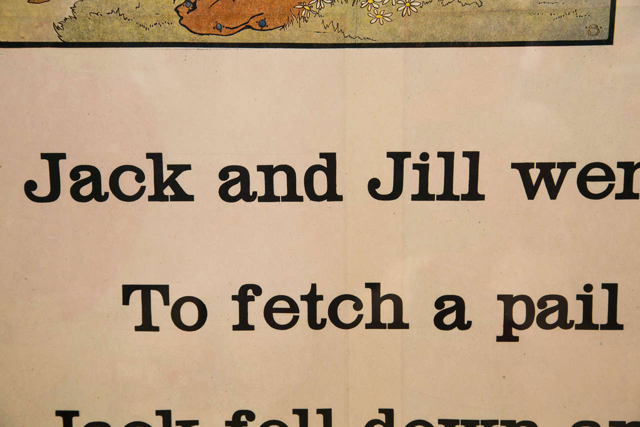 Gerahmte Original-Lithographie „Jack und Jill“ aus der Arts and Crafts-Ära der Kinderpflege, Rhyme im Angebot 2