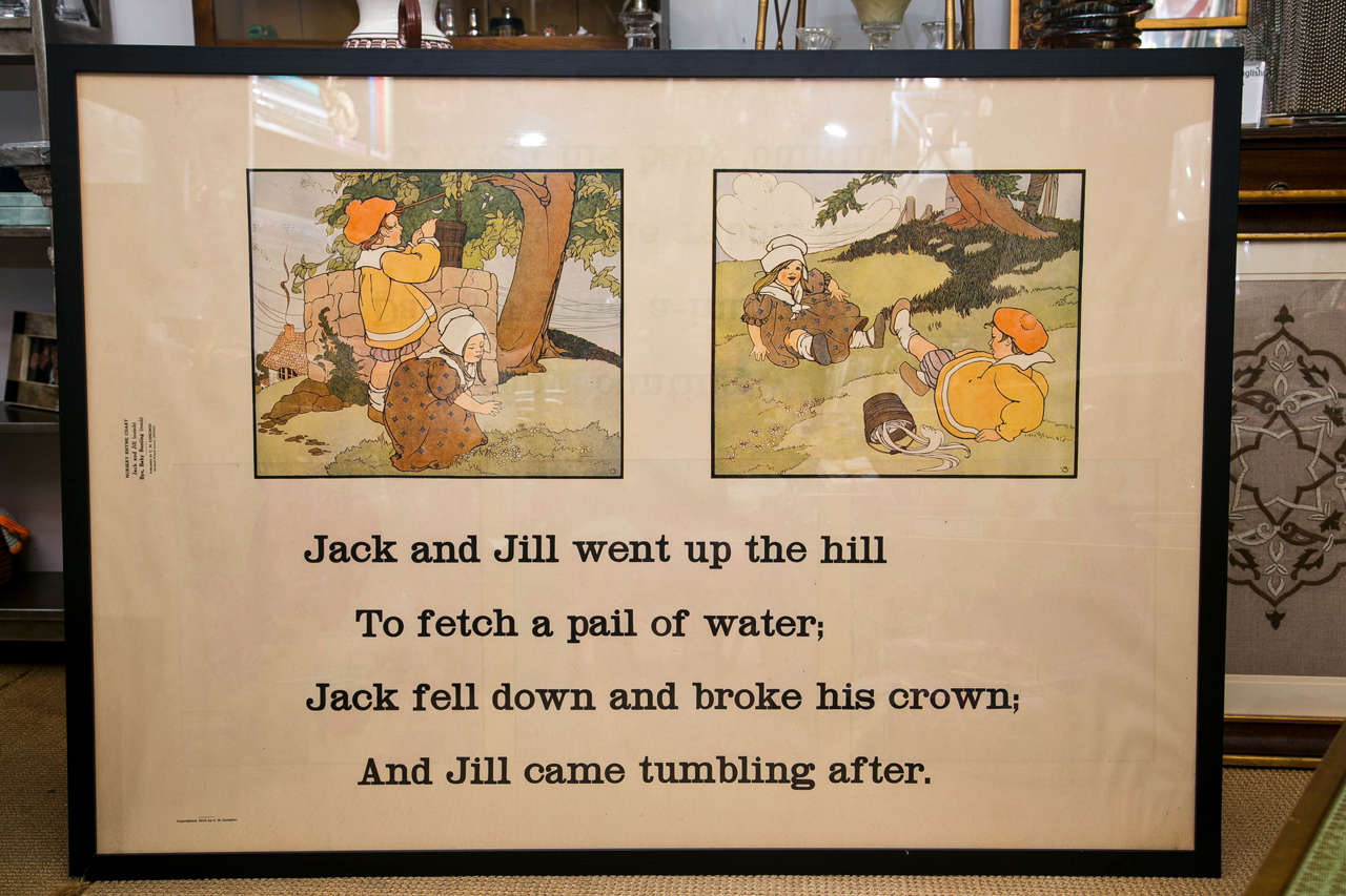 Large Framed "Jack and Jill" chromolithograph by Mary Louise Spoor (1887-1985), an American painter and illustrator. Printed by  C.H. Congdon, Chicago. 
2 are available
