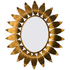 Vintage French Gilt Metal Sunburst Mirror
