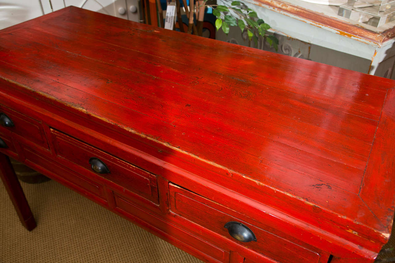 Asian Oxblood Red Solid Wood Sideboard at 1stDibs