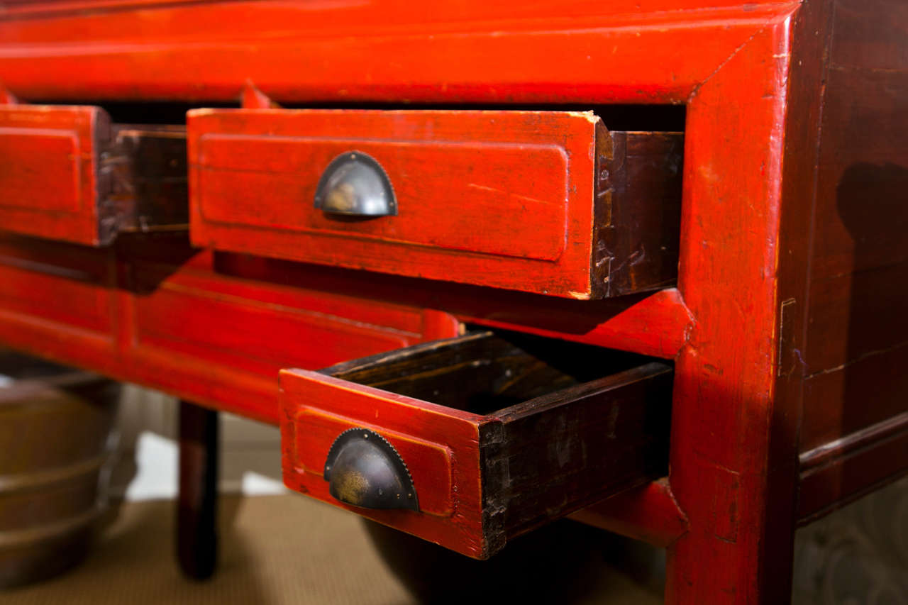 Asian Oxblood Red Solid Wood Sideboard at 1stDibs