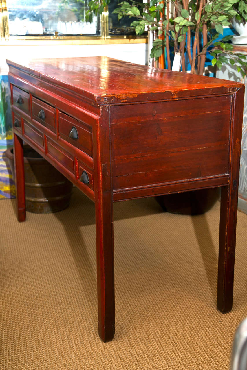 Asian Oxblood Red Solid Wood Sideboard at 1stDibs