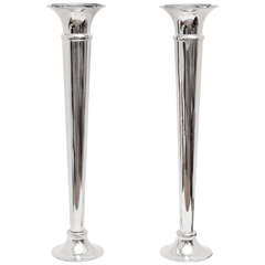 Huge Pair of English Silver Trumpet Vases