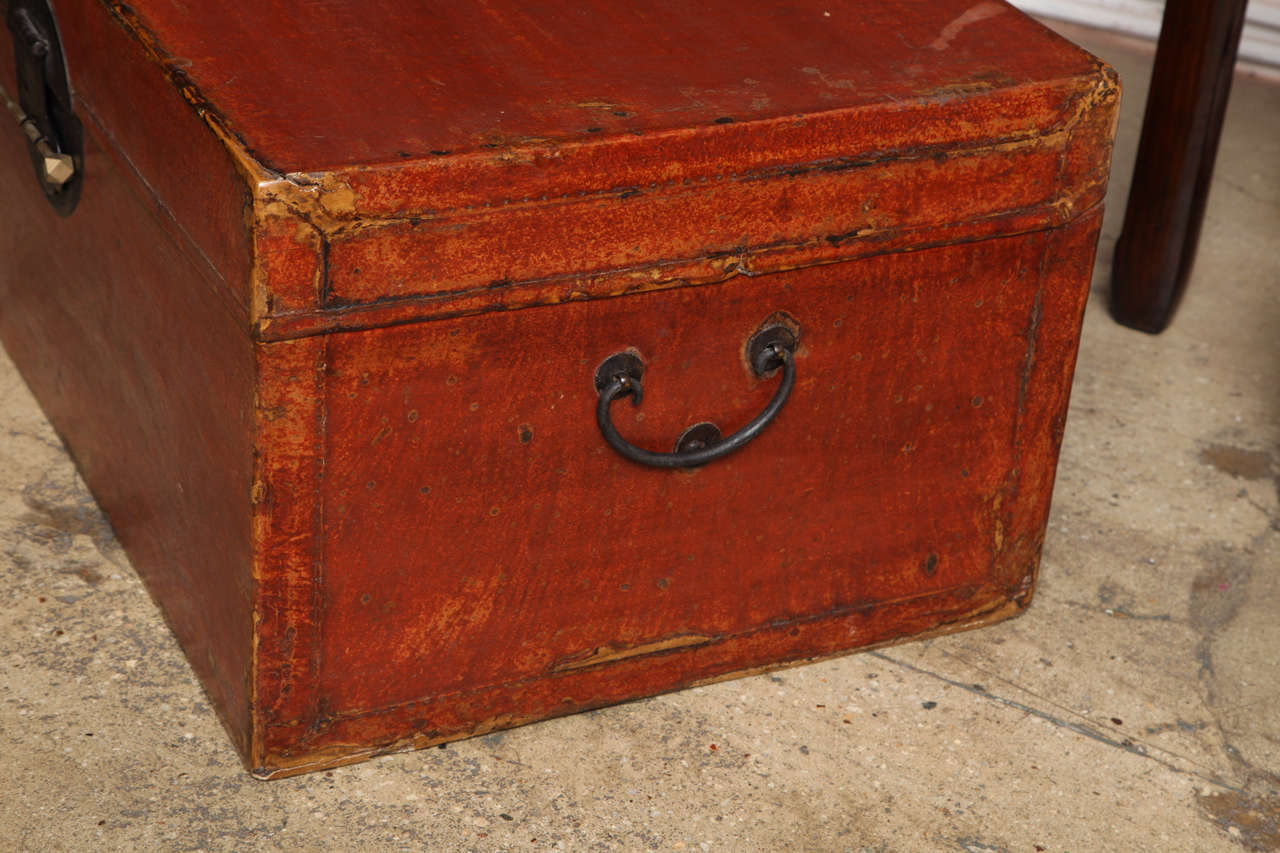 19th Century Red Leather Trunk