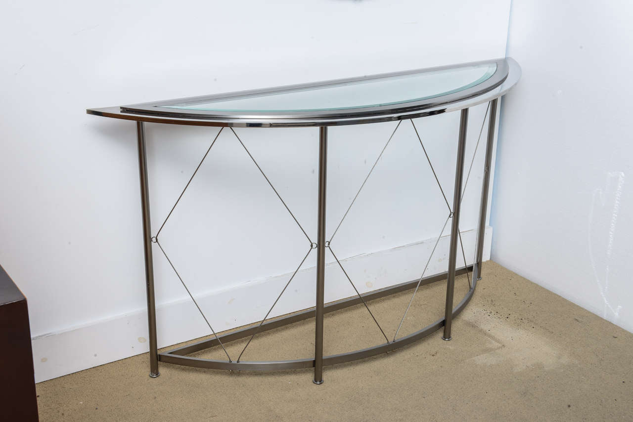 Unknown Modern Steel Industrial Demilune Console