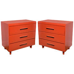 Vintage Pair of Rich Coral  Modern Commodes  / Dressers