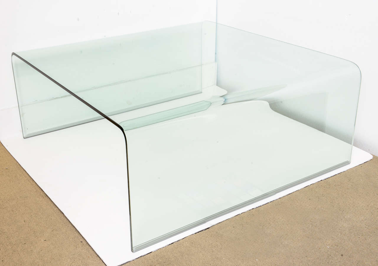Minimalist  Waterfall 1970's Floating Italian Glass Cofee Table