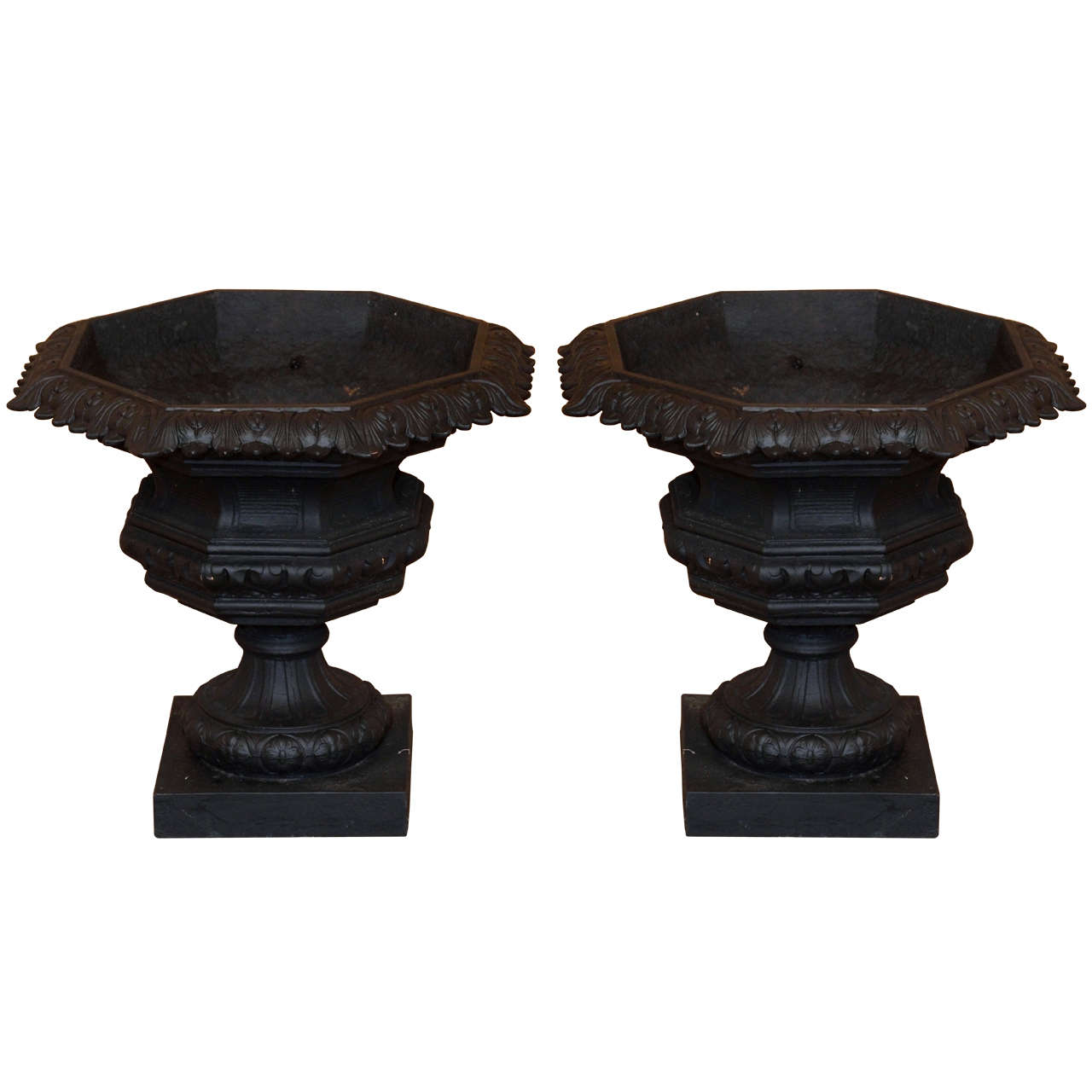 Pair of Late 19th Century Painted French Cast Iron Garden Urns For Sale