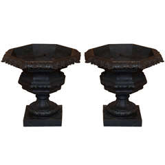 Pair of Late 19th Century Painted French Cast Iron Garden Urns