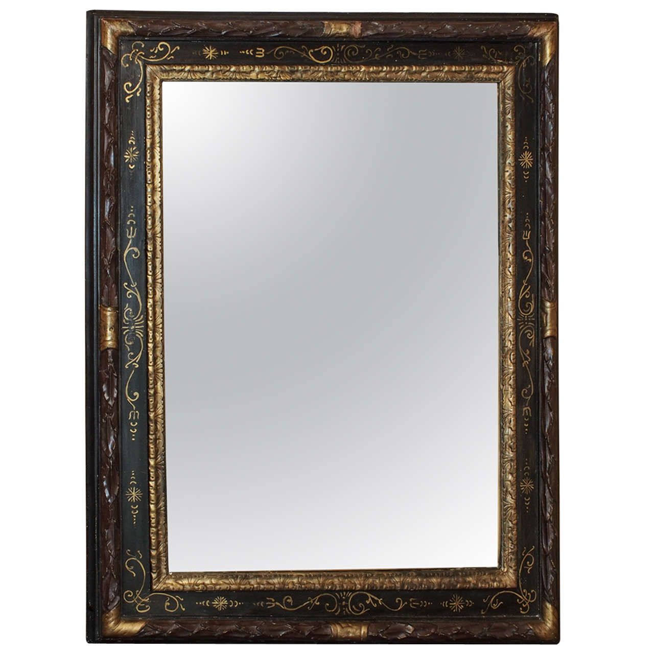 Late 19th c. French Black and Gold Gilded Wooden Mirror For Sale