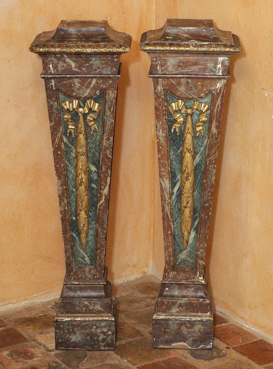 Pair of Very Early 20th Century Louis XVI Style Painted Italian Columns