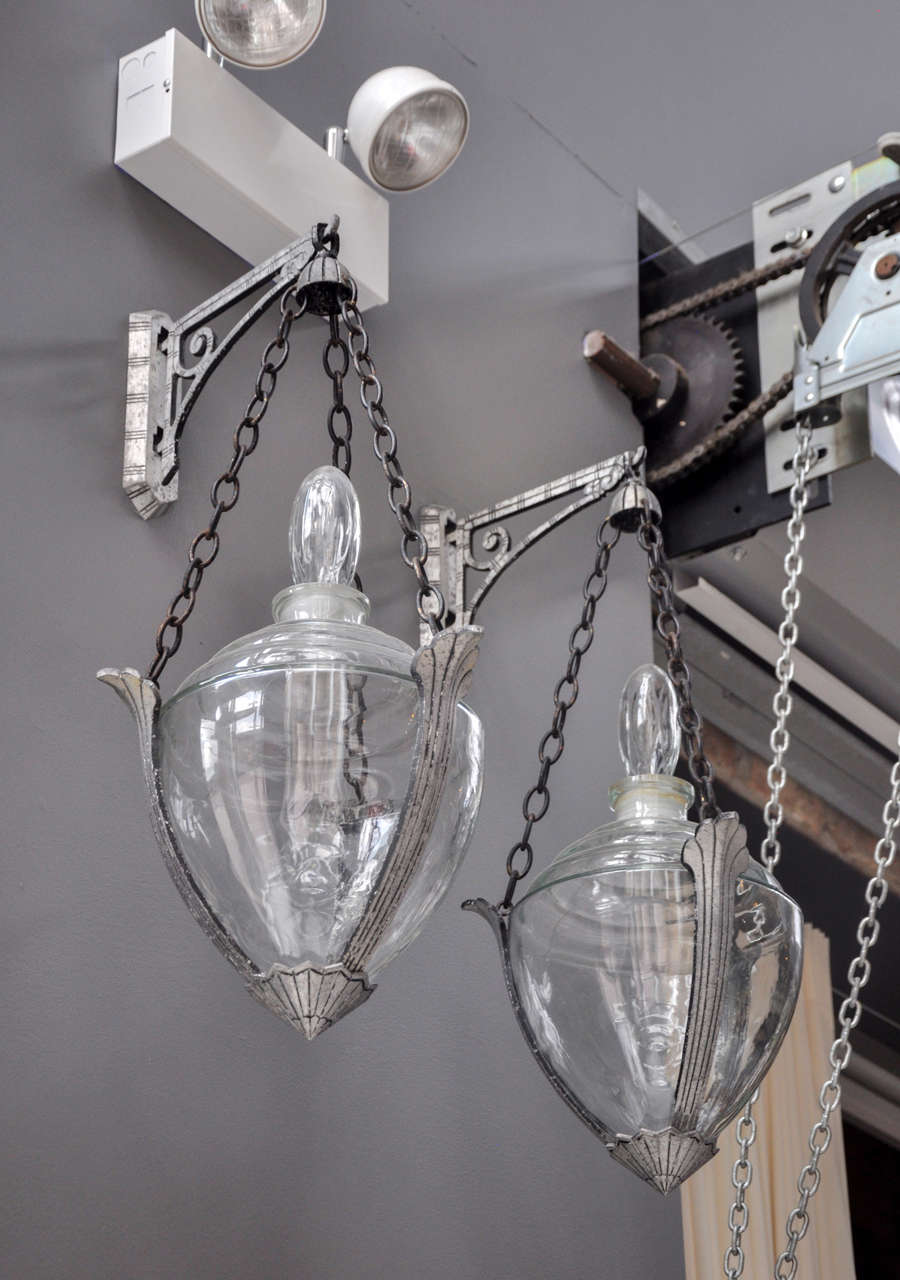 Glass Pair of Hanging Apothecary Shop Jars